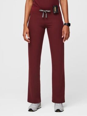 Figs Livingston Basic Burgundy Scrub Pants with Grey Tie